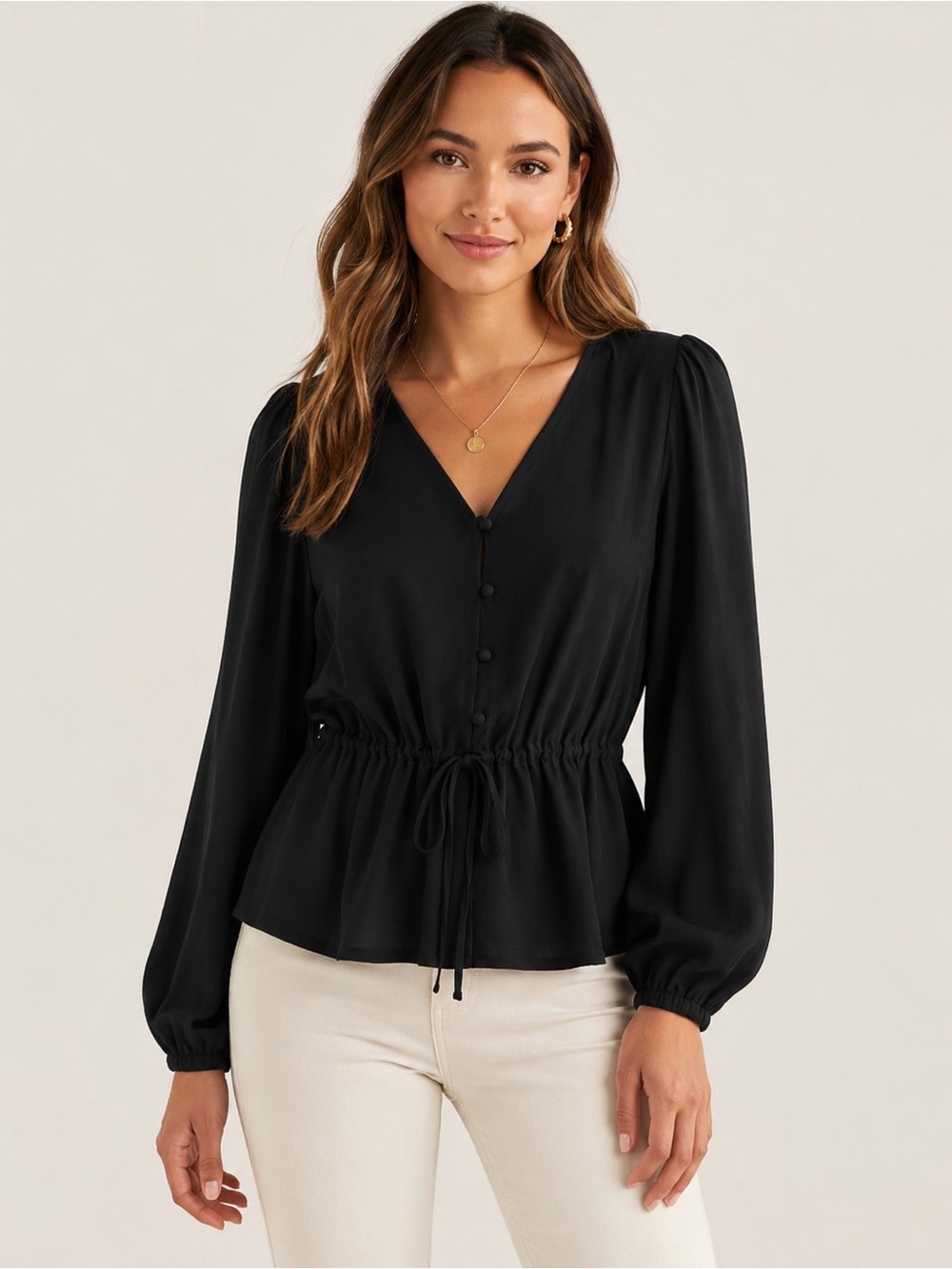 Joie| 100% Silk Black Button Front Peplum Blouse